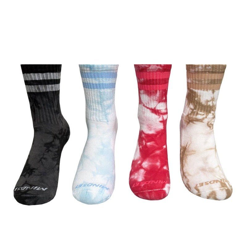 4 Pairs Tie Dye Pilates Grip High Socks
