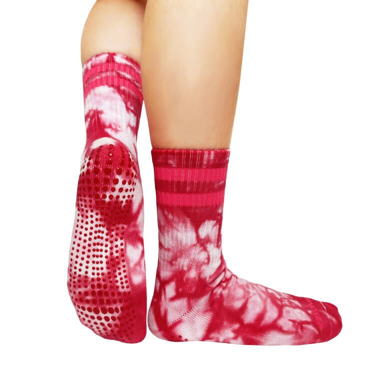 Pink Tie Dye Pilates Grip High Socks