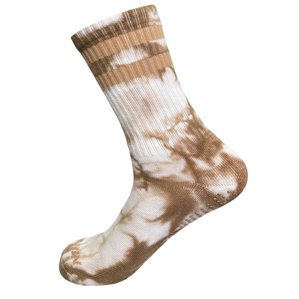 Beige Tie Dye Pilates Grip High Socks