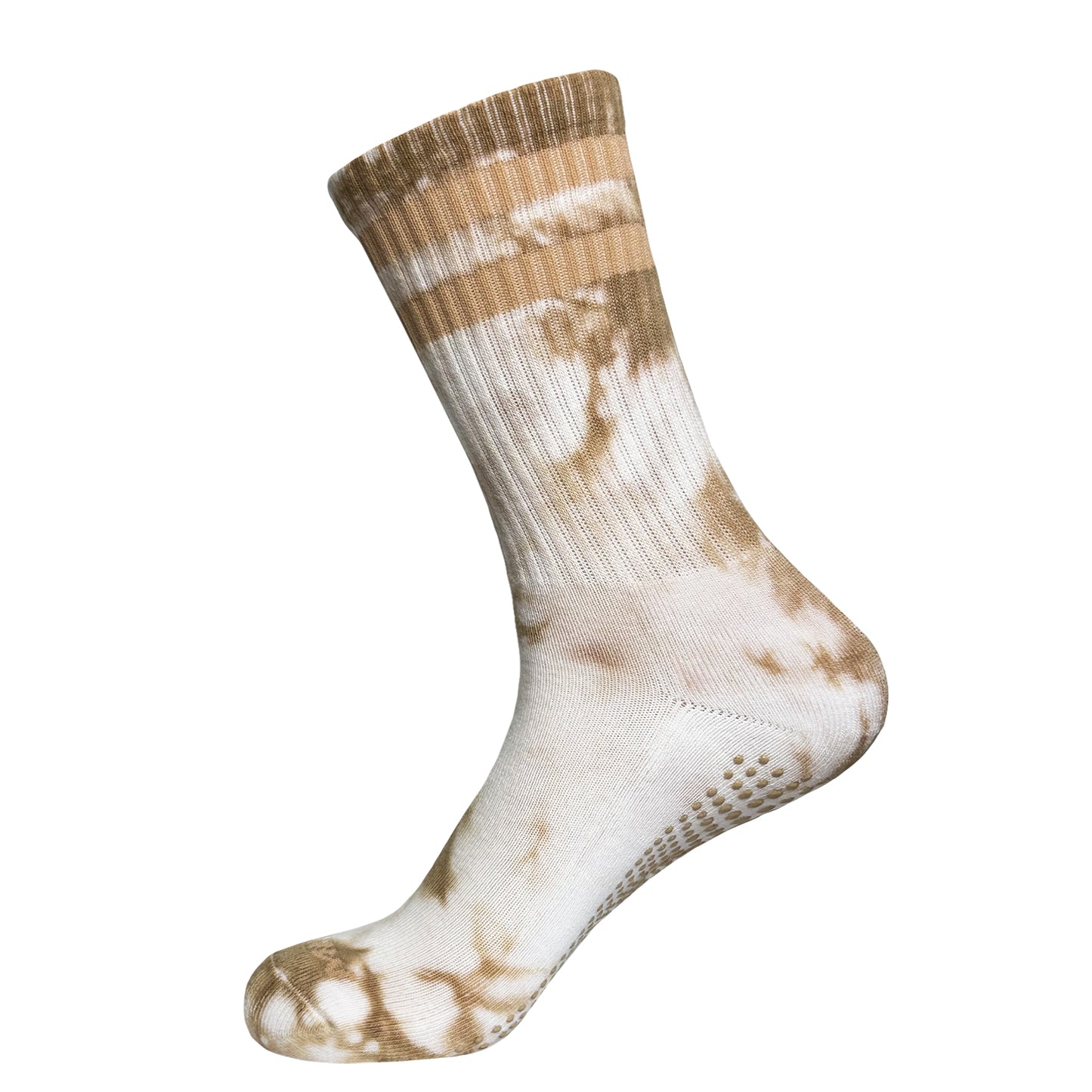 Beige Tie Dye Pilates Grip High Socks