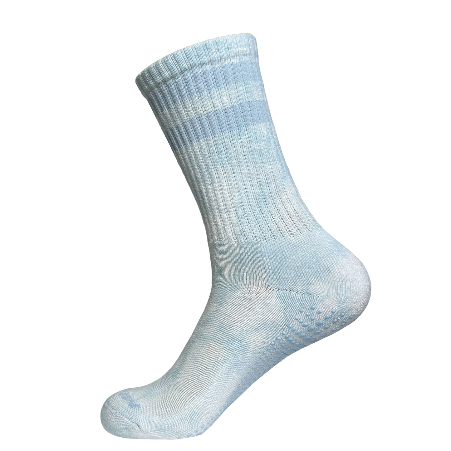 Baby Blue Tie Dye Pilates Grip High Socks