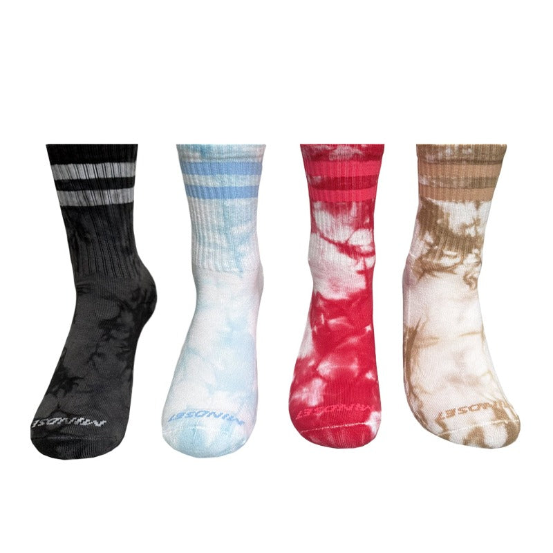 4 Pairs Tie Dye Pilates Grip High Socks